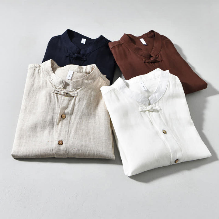 Buddha Stones Chemises à manches longues pour hommes, style Tang, col mandarin, style décontracté automne - image 20