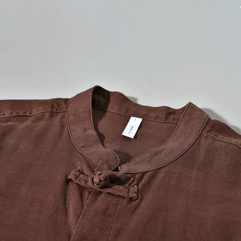 Buddha Stones Chemises à manches longues pour hommes, style Tang, col mandarin, style décontracté automne - image 2