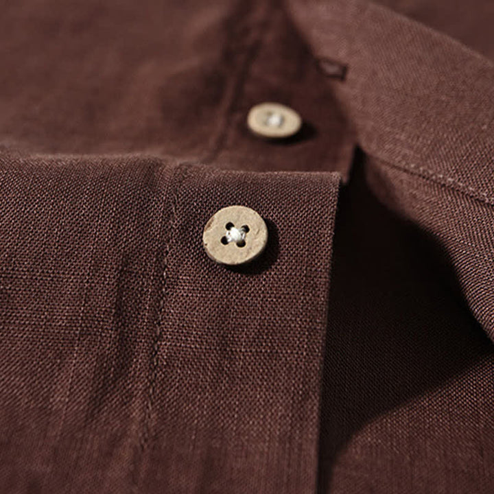 Buddha Stones Chemises à manches longues pour hommes, style Tang, col mandarin, style décontracté automne - image 3