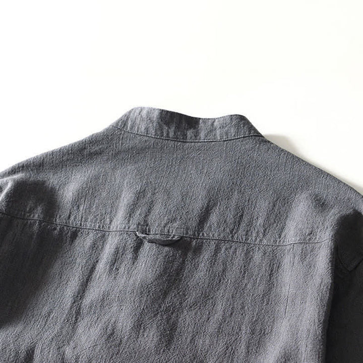 Buddha Stones Chemises à manches longues pour homme, style Tang, col mandarin, en lin uni, style décontracté automne, avec poches - image 14