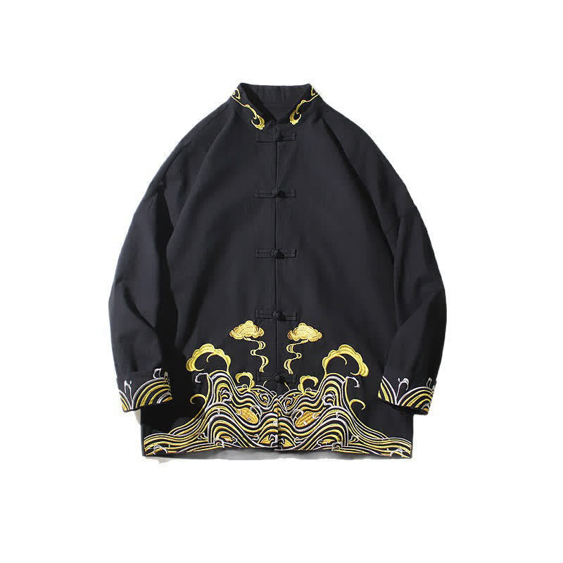 Buddha Stones Veste homme en coton style Tang automne-hiver vintage avec broderie de boutons grenouille et motif nuages - image 19