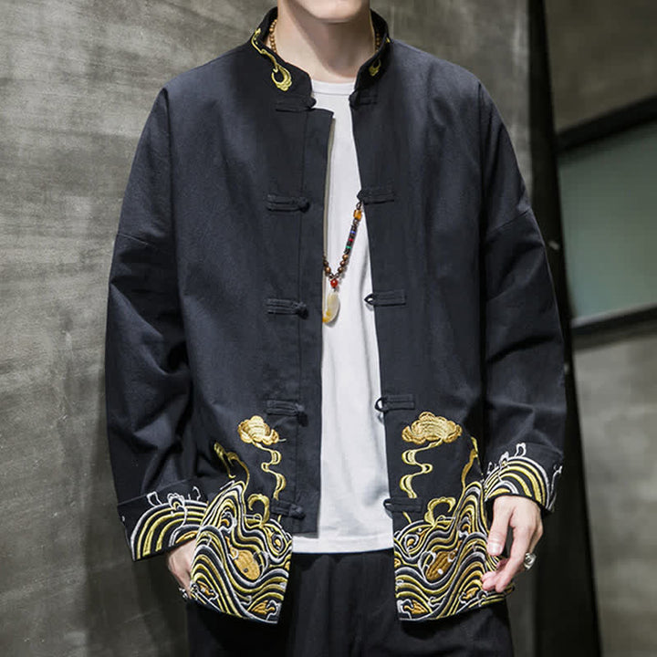 Buddha Stones Veste homme en coton style Tang automne-hiver vintage avec broderie de boutons grenouille et motif nuages - image 10