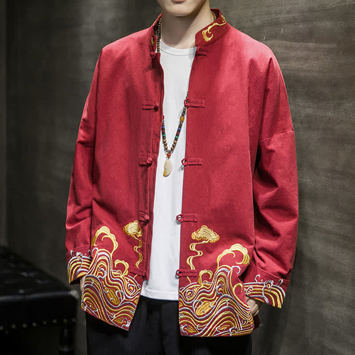 Buddha Stones Veste homme en coton style Tang automne-hiver vintage avec broderie de boutons grenouille et motif nuages - image 8