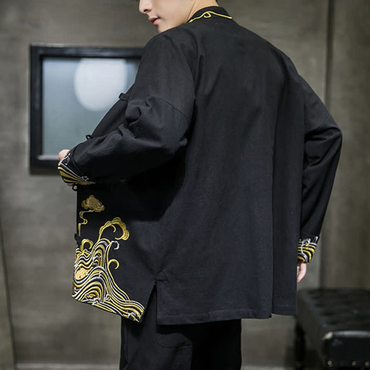 Buddha Stones Veste homme en coton style Tang automne-hiver vintage avec broderie de boutons grenouille et motif nuages - image 13