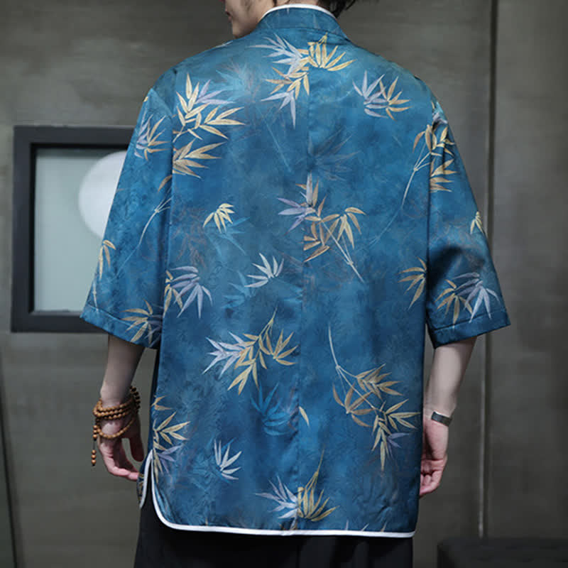 Buddha Stones Chemises homme printemps-été vintage style Tang, col mandarin, imprimé bambou, manches 3/4 - image 22
