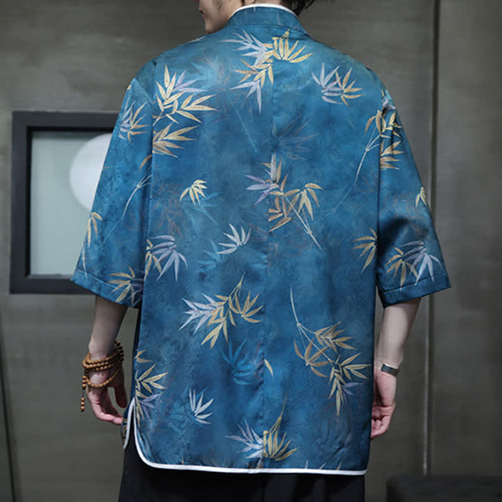 Buddha Stones Chemises homme printemps-été vintage style Tang, col mandarin, imprimé bambou, manches 3/4 - image 22