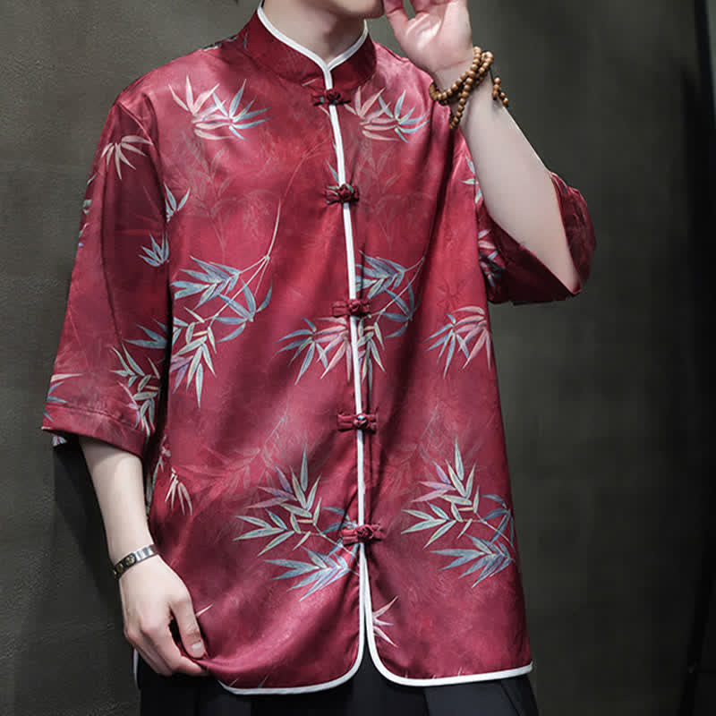 Buddha Stones Chemises homme printemps-été vintage style Tang, col mandarin, imprimé bambou, manches 3/4 - image 5