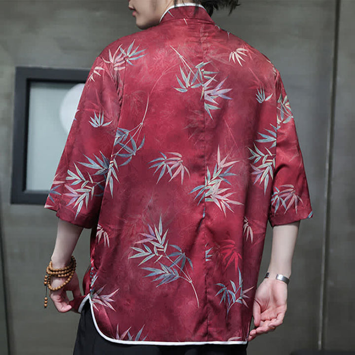 Buddha Stones Chemises homme printemps-été vintage style Tang, col mandarin, imprimé bambou, manches 3/4 - image 4