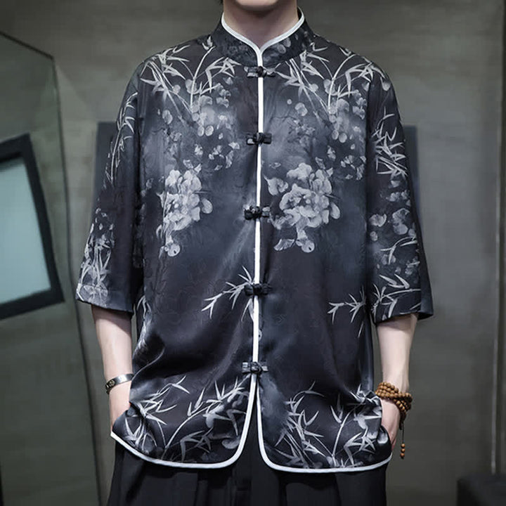 Buddha Stones Chemises homme printemps-été vintage style Tang, col mandarin, imprimé bambou, manches 3/4 - image 15