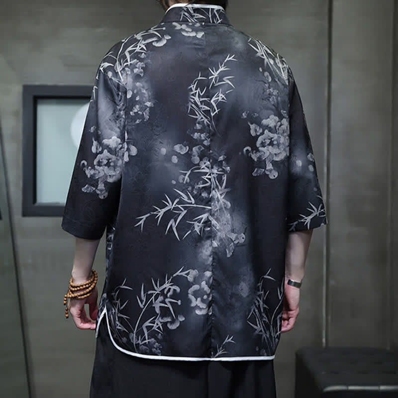 Buddha Stones Chemises homme printemps-été vintage style Tang, col mandarin, imprimé bambou, manches 3/4 - image 14