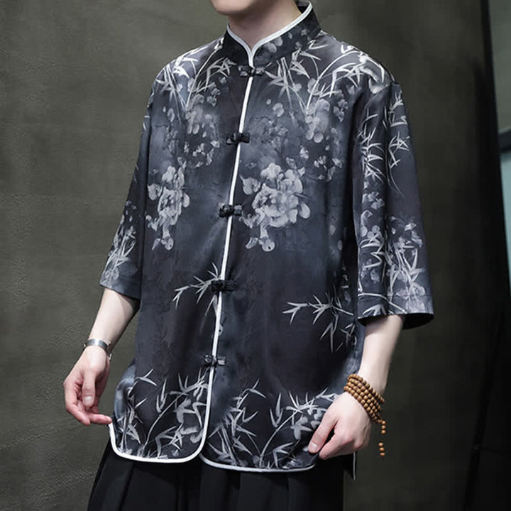 Buddha Stones Chemises homme printemps-été vintage style Tang, col mandarin, imprimé bambou, manches 3/4 - image 13