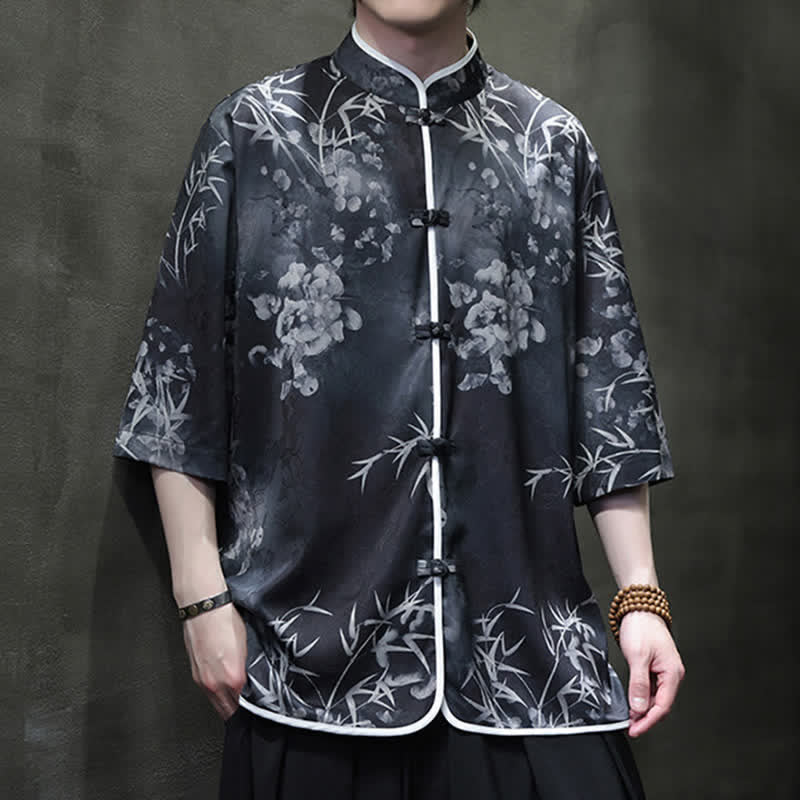 Buddha Stones Chemises homme printemps-été vintage style Tang, col mandarin, imprimé bambou, manches 3/4 - image 16