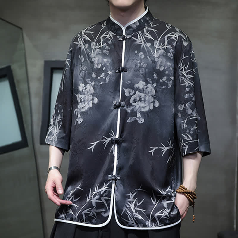 Buddha Stones Chemises homme printemps-été vintage style Tang, col mandarin, imprimé bambou, manches 3/4 - image 11