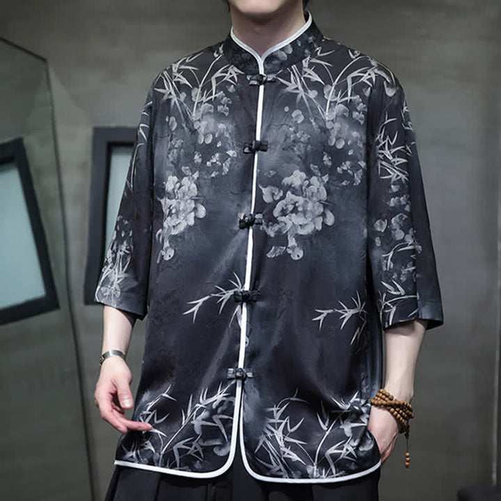 Buddha Stones Chemises homme printemps-été vintage style Tang, col mandarin, imprimé bambou, manches 3/4 - image 11