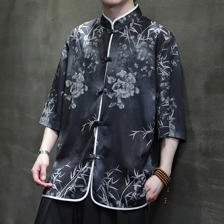Buddha Stones Chemises homme printemps-été vintage style Tang, col mandarin, imprimé bambou, manches 3/4 - image 17
