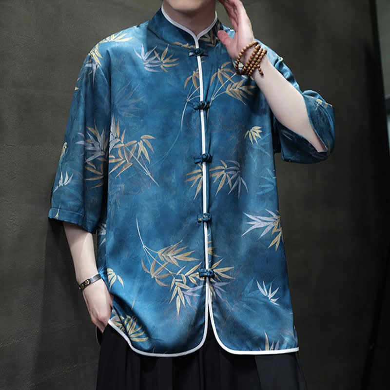 Buddha Stones Chemises homme printemps-été vintage style Tang, col mandarin, imprimé bambou, manches 3/4 - image 20