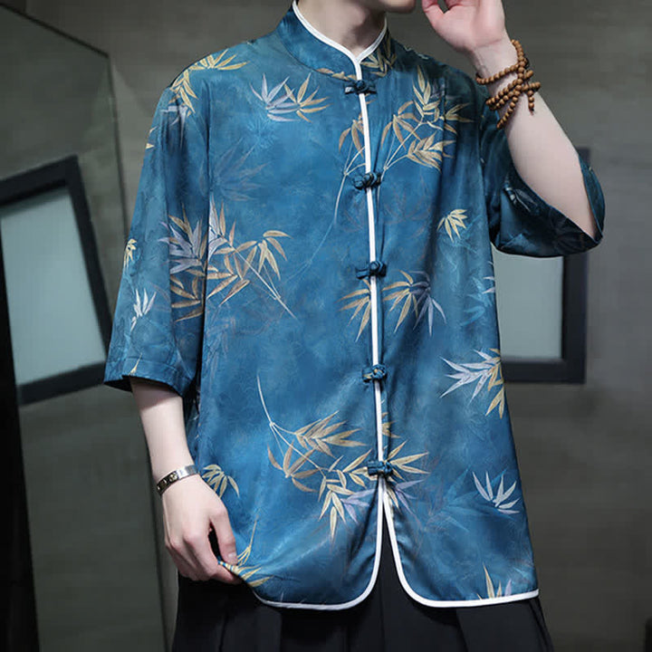 Buddha Stones Chemises homme printemps-été vintage style Tang, col mandarin, imprimé bambou, manches 3/4 - image 24