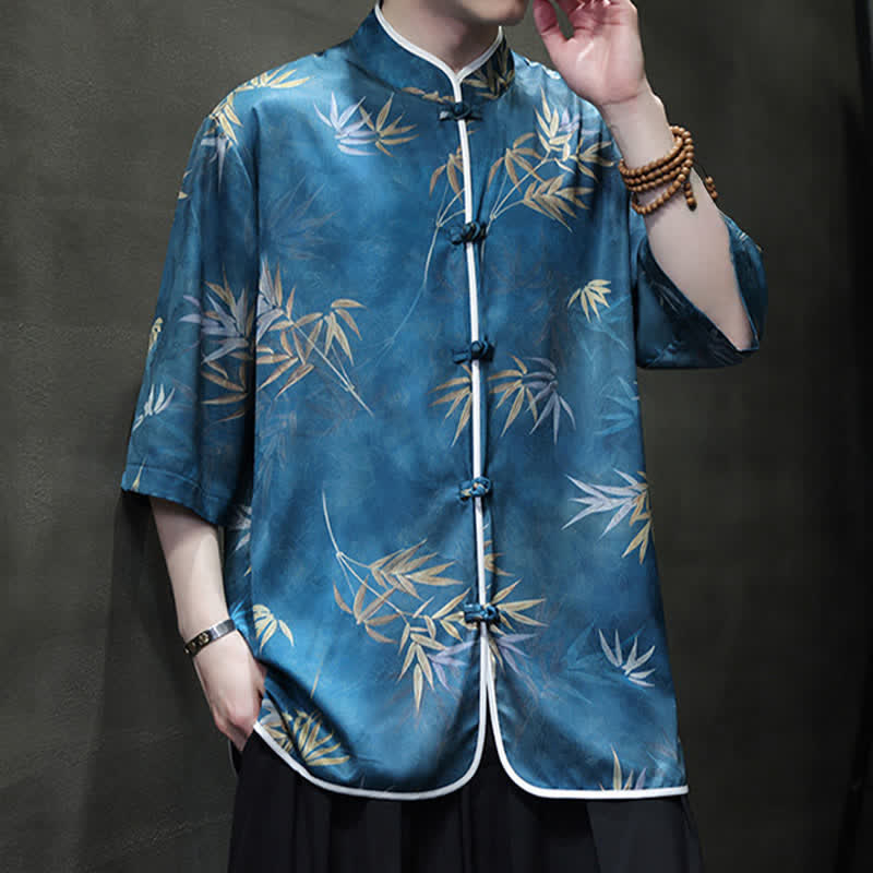 Buddha Stones Chemises homme printemps-été vintage style Tang, col mandarin, imprimé bambou, manches 3/4 - image 23