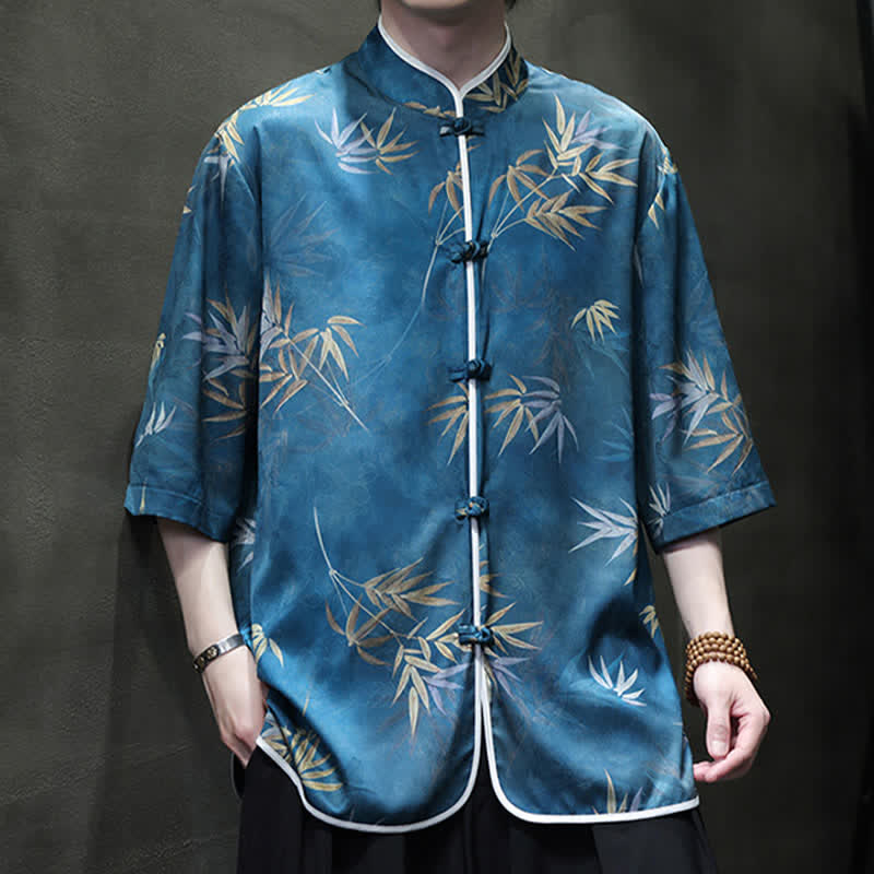 Buddha Stones Chemises homme printemps-été vintage style Tang, col mandarin, imprimé bambou, manches 3/4 - image 19