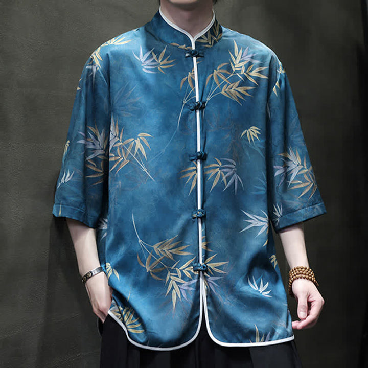 Buddha Stones Chemises homme printemps-été vintage style Tang, col mandarin, imprimé bambou, manches 3/4 - image 19
