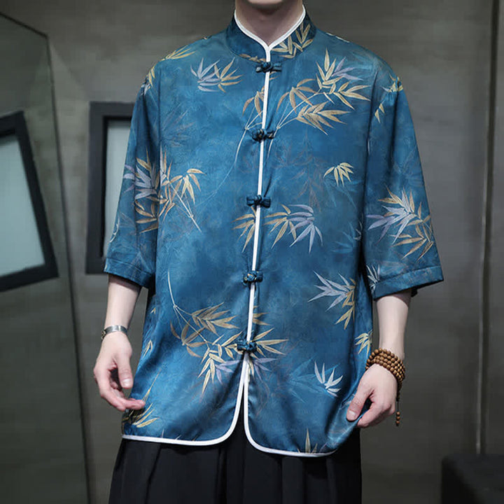 Buddha Stones Chemises homme printemps-été vintage style Tang, col mandarin, imprimé bambou, manches 3/4 - image 25