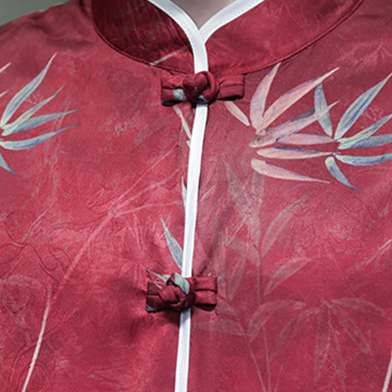 Buddha Stones Chemises homme printemps-été vintage style Tang, col mandarin, imprimé bambou, manches 3/4 - image 7