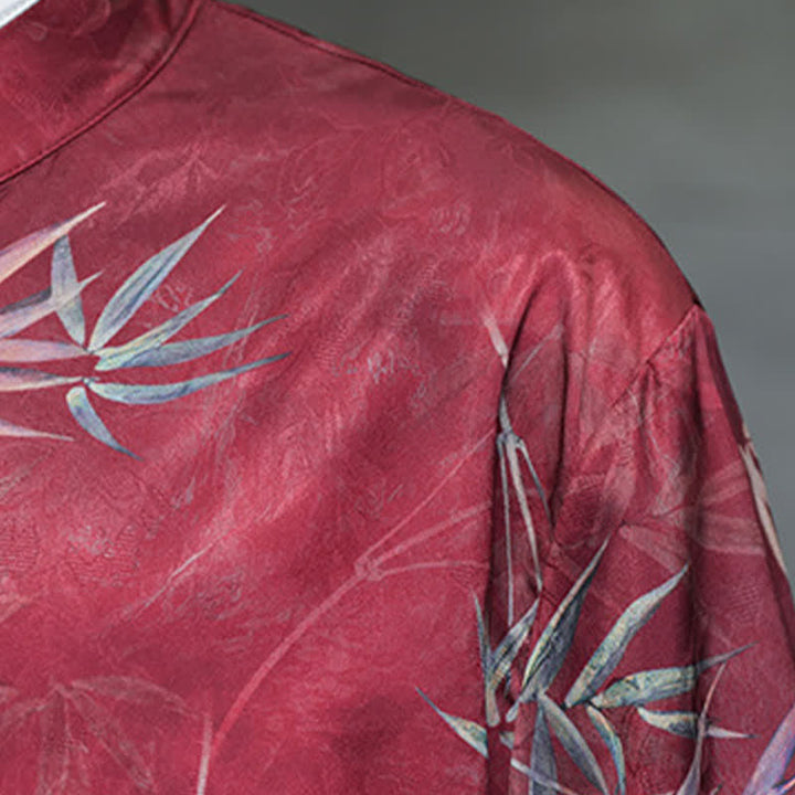 Buddha Stones Chemises homme printemps-été vintage style Tang, col mandarin, imprimé bambou, manches 3/4 - image 8