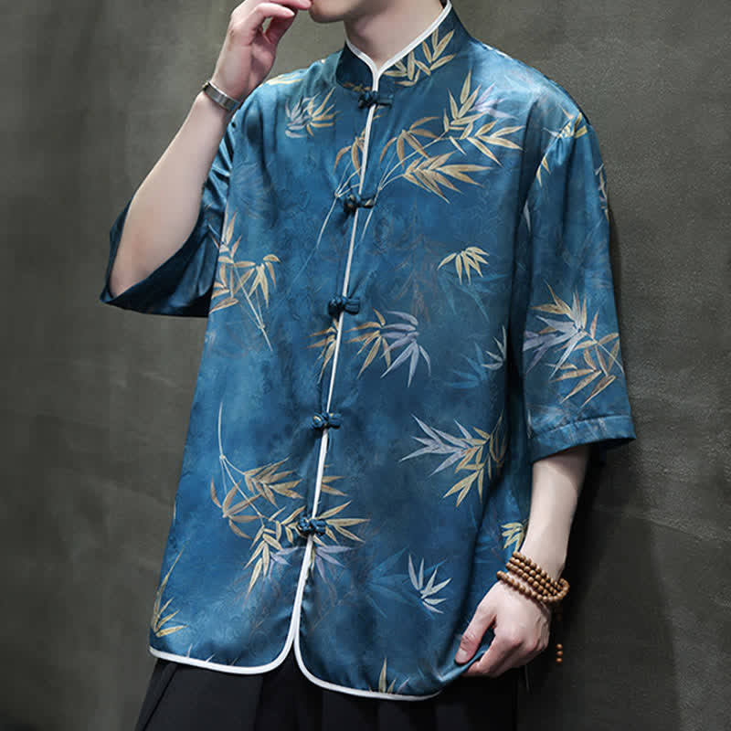 Buddha Stones Chemises homme printemps-été vintage style Tang, col mandarin, imprimé bambou, manches 3/4 - image 21