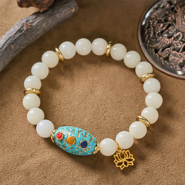 Buddha Stones Bracelet d'illumination en turquoise et graines de Bodhi, lotus - image 4