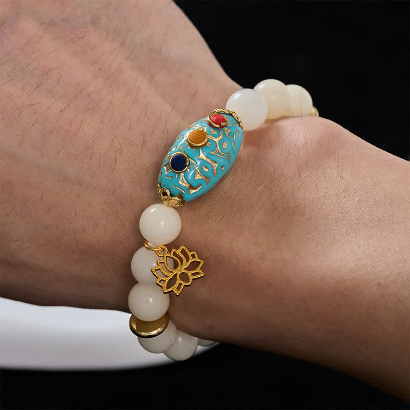 Buddha Stones Bracelet d'illumination en turquoise et graines de Bodhi, lotus - image 9