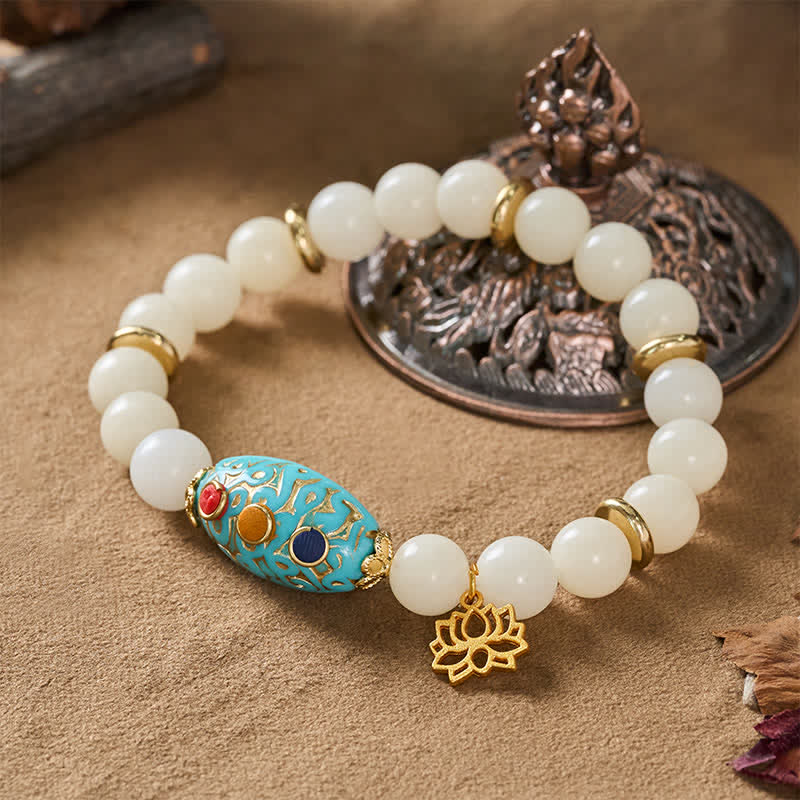 Buddha Stones Bracelet d'illumination en turquoise et graines de Bodhi, lotus - image 2