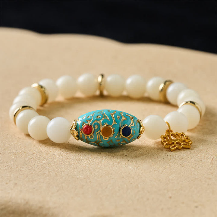 Buddha Stones Bracelet d'illumination en turquoise et graines de Bodhi, lotus - image 3