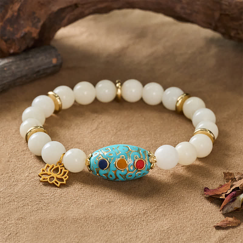 Buddha Stones Bracelet d'illumination en turquoise et graines de Bodhi, lotus - image 1