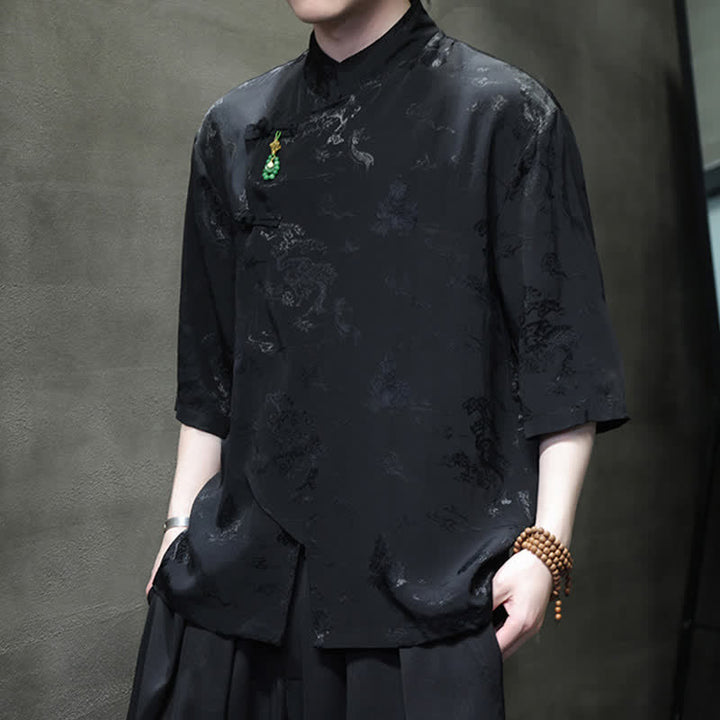 Buddha Stones Chemises pour hommes à manches 3/4 et col mandarin élégant style printemps Tang - image 15