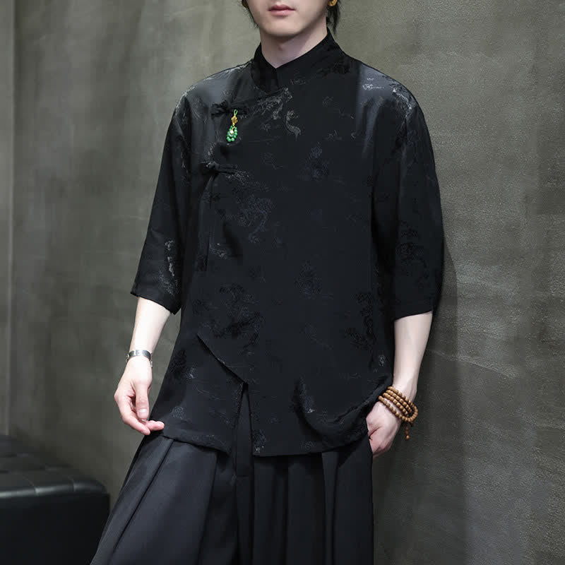 Buddha Stones Chemises pour hommes à manches 3/4 et col mandarin élégant style printemps Tang - image 16