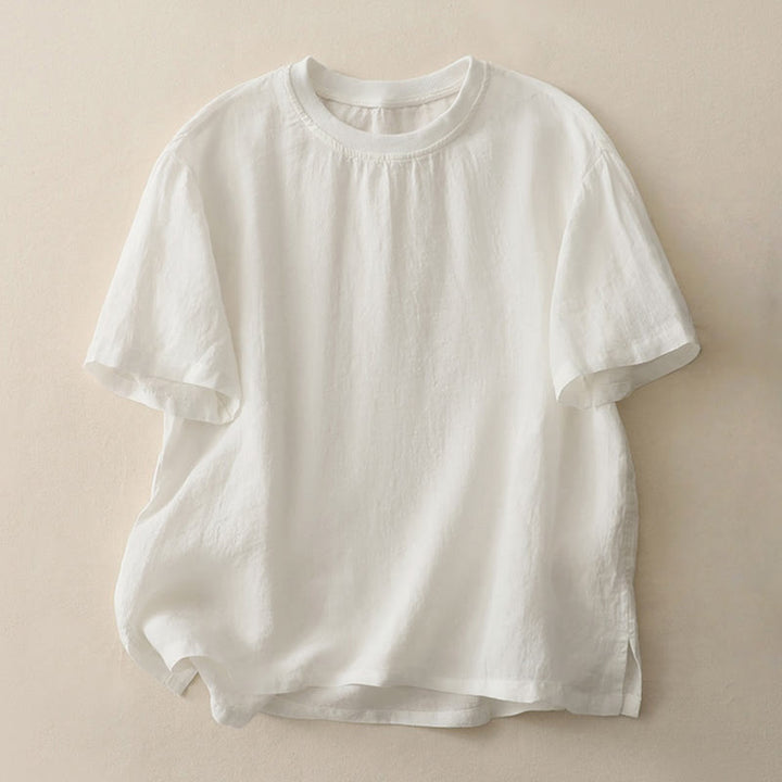 T-shirt à manches courtes en polyester pour femme, motif Buddha Stones, col rond uni. - Neige - US14，UK/AU18，EU46 (2XL) - image 4
