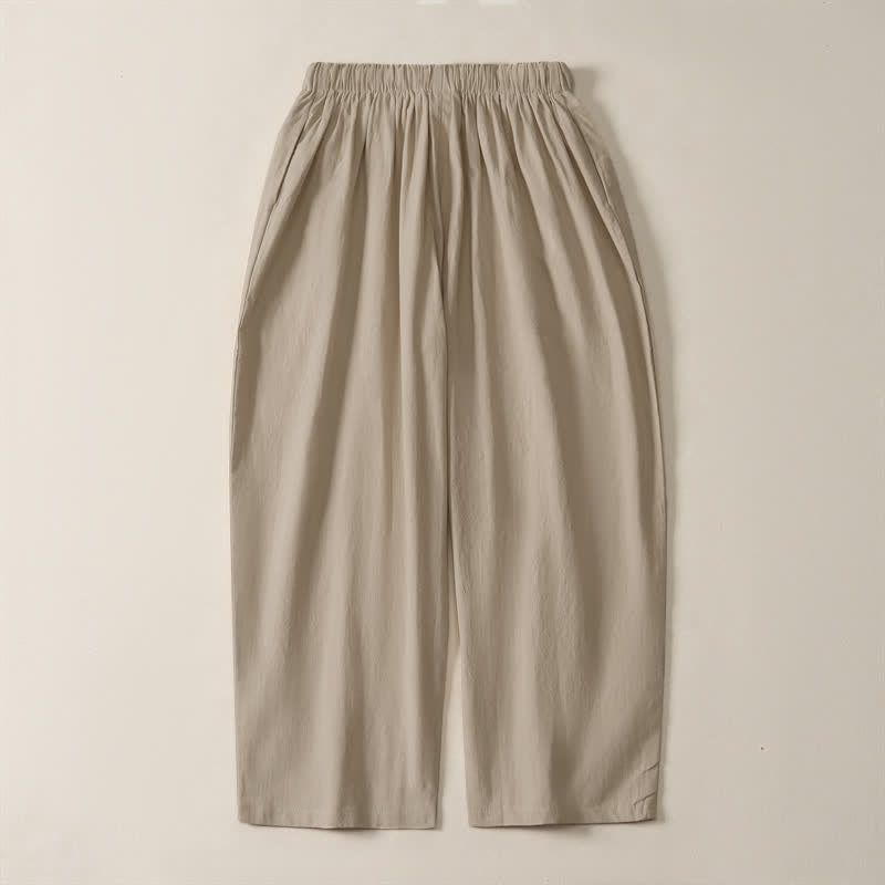 Buddha Stones Pantalon sarouel d'été décontracté à cordon de serrage, uni, court, avec poches - image 13