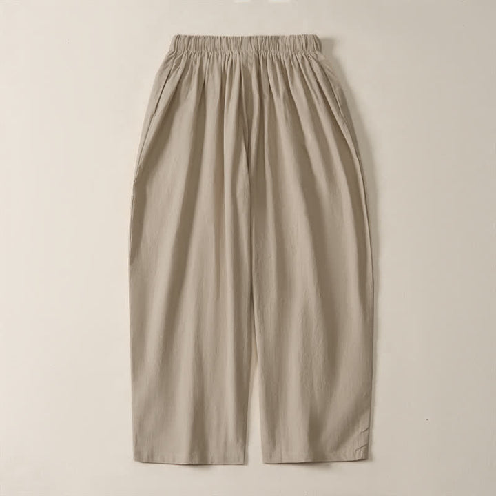 Buddha Stones Pantalon sarouel d'été décontracté à cordon de serrage, uni, court, avec poches - image 13