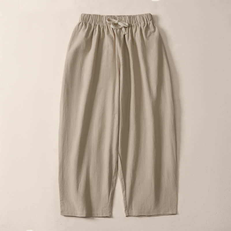 Buddha Stones Pantalon sarouel d'été décontracté à cordon de serrage, uni, court, avec poches - Tanné - US/UK/AU54, EU64 (9XL) - image 12