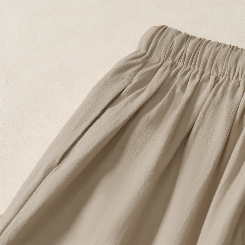 Buddha Stones Pantalon sarouel d'été décontracté à cordon de serrage, uni, court, avec poches - image 14