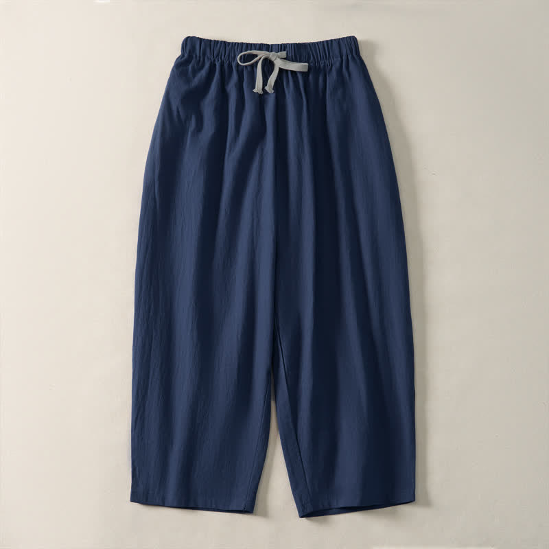 Buddha Stones Pantalon sarouel d'été décontracté à cordon de serrage, uni, court, avec poches - Bleu nuit - US/UK/AU54, EU64 (9XL) - image 0