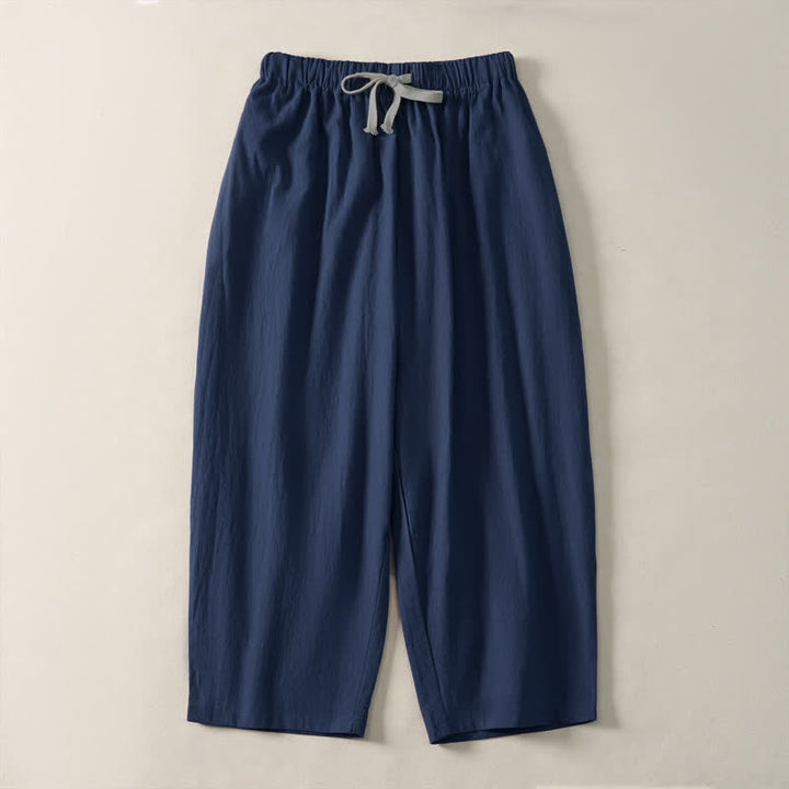 Buddha Stones Pantalon sarouel d'été décontracté à cordon de serrage, uni, court, avec poches - Bleu nuit - US/UK/AU54, EU64 (9XL) - image 0
