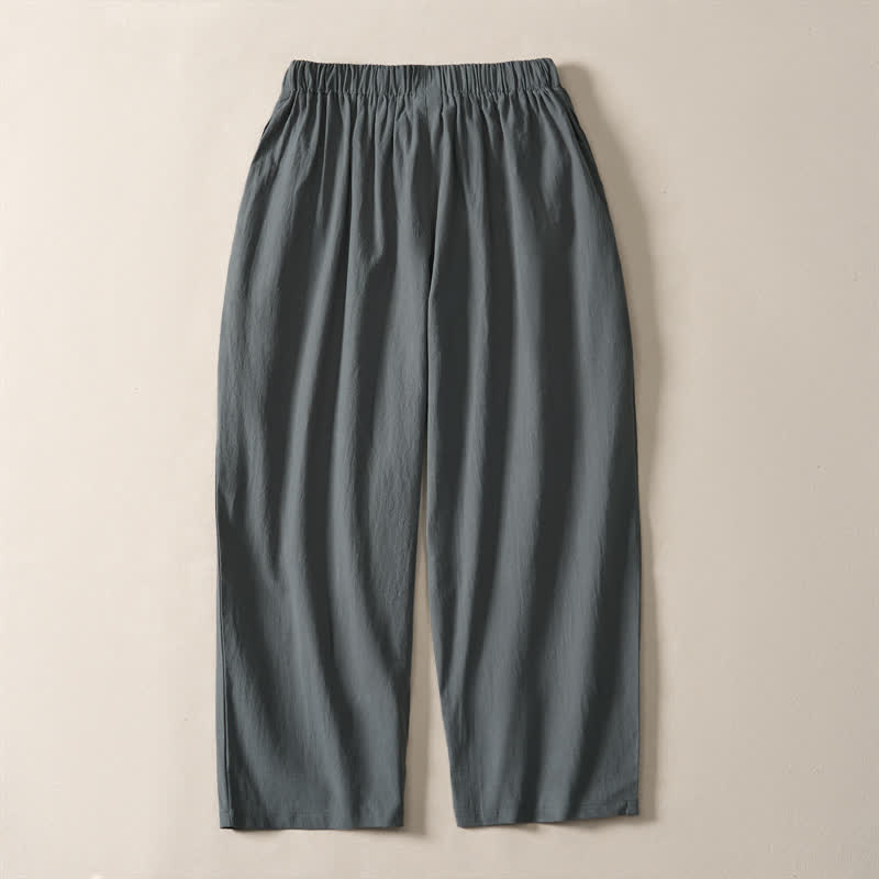 Buddha Stones Pantalon sarouel d'été décontracté à cordon de serrage, uni, court, avec poches - image 7