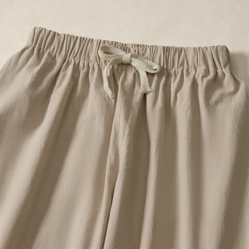 Buddha Stones Pantalon sarouel d'été décontracté à cordon de serrage, uni, court, avec poches - image 15