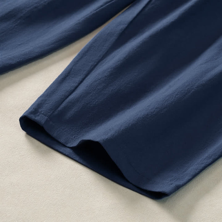 Buddha Stones Pantalon sarouel d'été décontracté à cordon de serrage, uni, court, avec poches - image 4