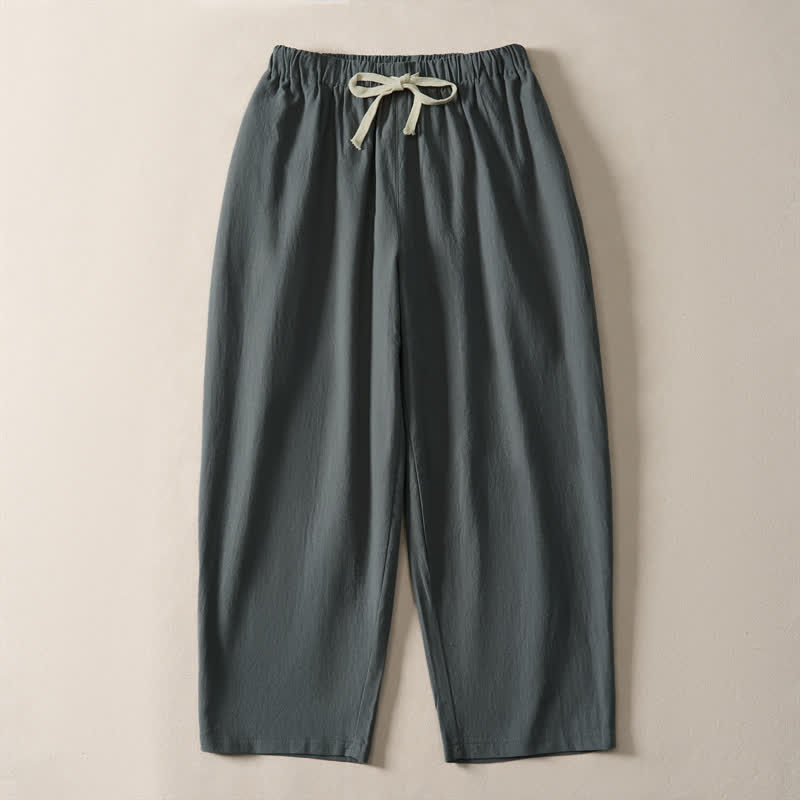 Buddha Stones Pantalon sarouel d'été décontracté à cordon de serrage, uni, court, avec poches - Gris ardoise - US/UK/AU54, EU64 (9XL) - image 6