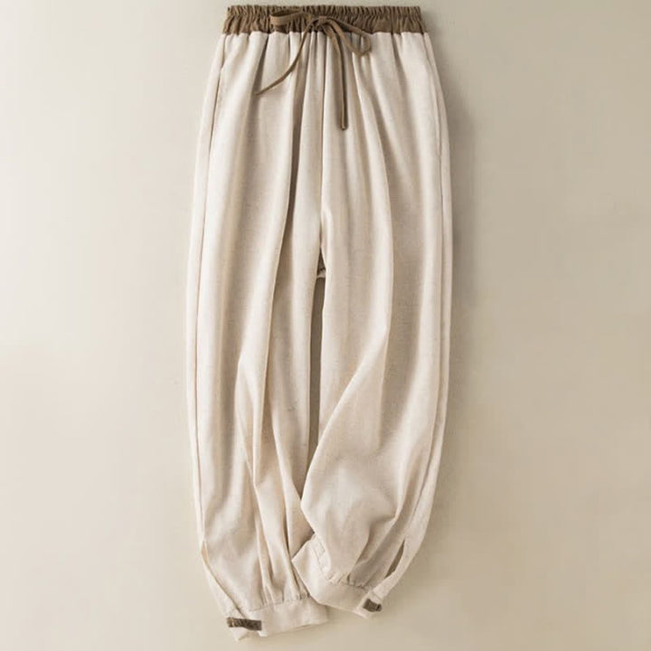 Pantalon sarouel en coton uni avec cordon de serrage et poches pour femme Buddha Stones - Beige - US16，UK/AU20，EU48 (3XL) - image 0