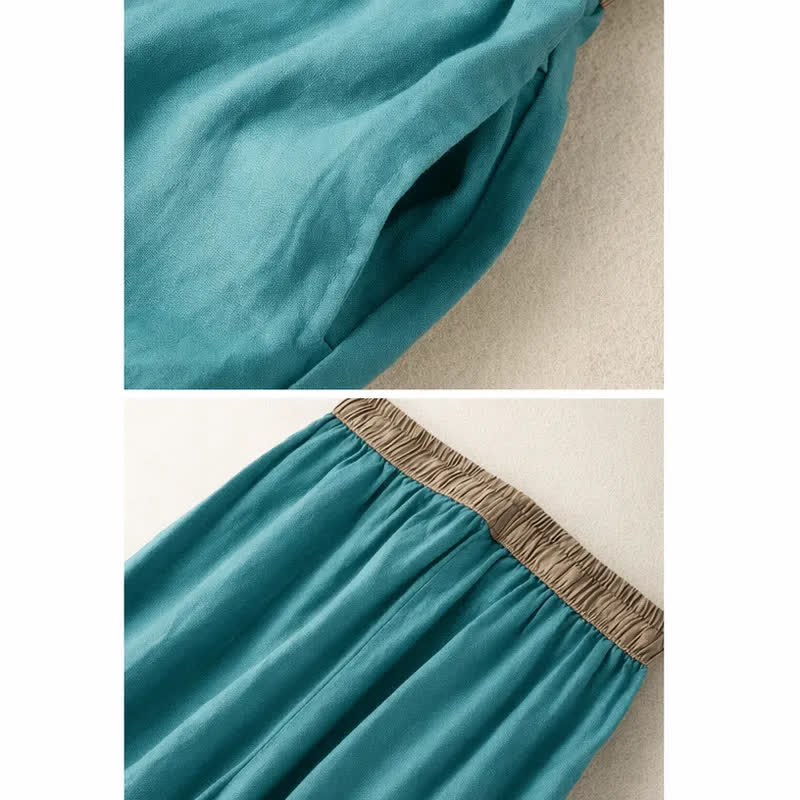 Pantalon sarouel en coton uni avec cordon de serrage et poches pour femme Buddha Stones - image 12