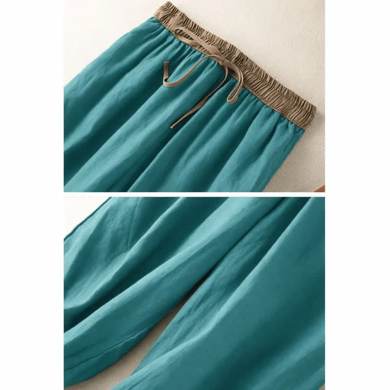 Pantalon sarouel en coton uni avec cordon de serrage et poches pour femme Buddha Stones - image 10