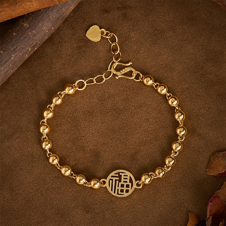 Buddha Stones Bracelet de bénédiction en perles de cuivre représentant le personnage Fu - Personnage Fu - image 0